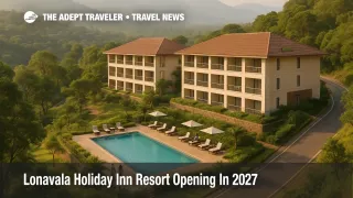 Guests relax by the pool at a hillside Holiday Inn style resort near Lonavala as NH 48 access and greenery highlight the new hotel opening in 2027