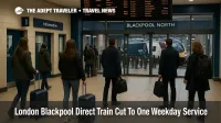 Passengers check the departures board at Blackpool North as the London Blackpool direct train timetable is reduced to a single weekday service