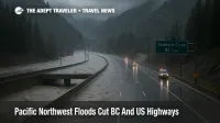 Flooded Coquihalla Highway shows Pacific Northwest highway closures cutting routes between the BC coast and Interior during December storms.