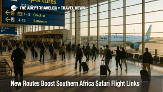 Travelers at Cape Town Airport as safari flight links in Southern Africa connect Dar es Salaam with Victoria Falls.