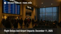 US flight delays December 11 at Boston Logan, with packed departure gates and a status board full of weather related delays.