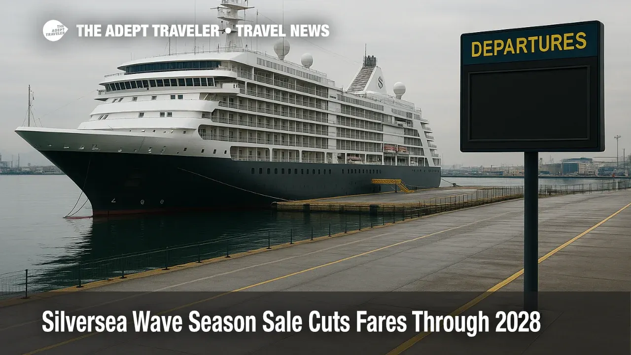 Silversea wave season sale cues in Piraeus near Athens as a luxury ship readies embarkation with discounted suites