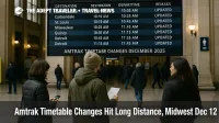 Traveler reviews Amtrak timetable changes December 2025 at Chicago Union Station as departures shift