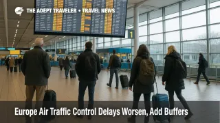 Europe air traffic control delays show on Schiphol departures board as travelers pad connection buffers