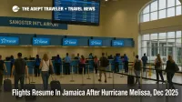 ALT text: Jamaica flights resume after Hurricane Melissa as travelers check boards at Sangster International Airport for updates
