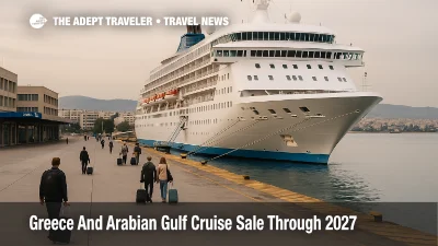 Cruise ship at Port of Piraeus during a Celestyal Greece cruise sale with discounted Greek and Arabian Gulf sailings