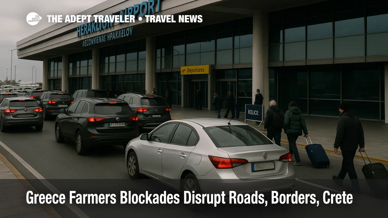 Greece farmers road blockades slow access to Heraklion Airport (HER) as curbside traffic queues build