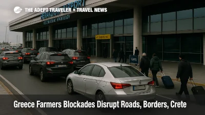 Greece farmers road blockades slow access to Heraklion Airport (HER) as curbside traffic queues build