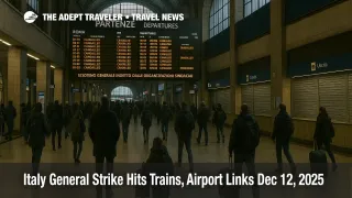 Italy general strike trains leave travelers waiting at Roma Termini departures board on December 12