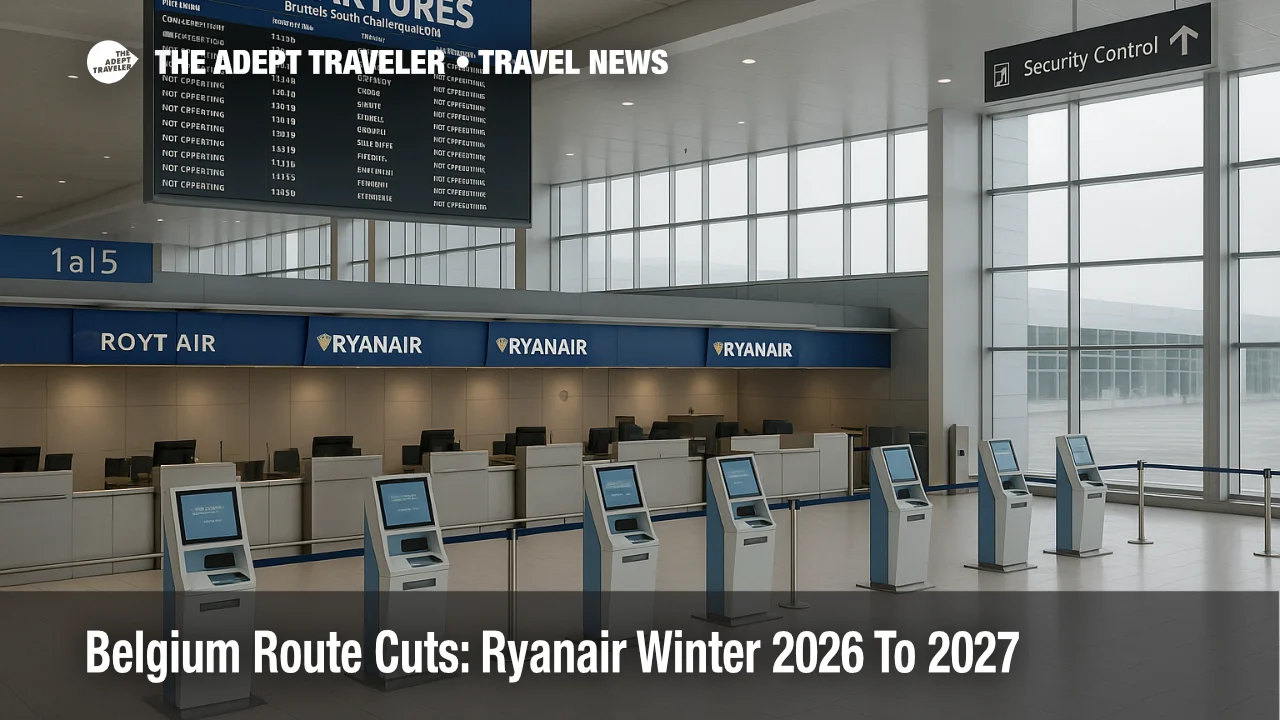 Ryanair Belgium route cuts signal fewer winter 2026 to 2027 flights at Brussels South Charleroi Airport as boards show gaps