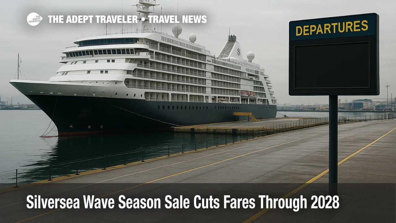 Silversea wave season sale cues in Piraeus near Athens as a luxury ship readies embarkation with discounted suites