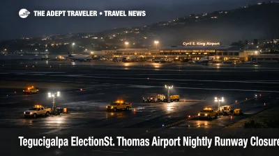 St. Thomas airport runway closure at night at Cyril E. King Airport, with maintenance lights on the runway