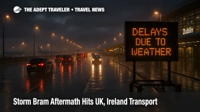 Storm Bram UK Ireland transport disruption, rain slows Dublin Airport access roads, raising delays for weekend travelers