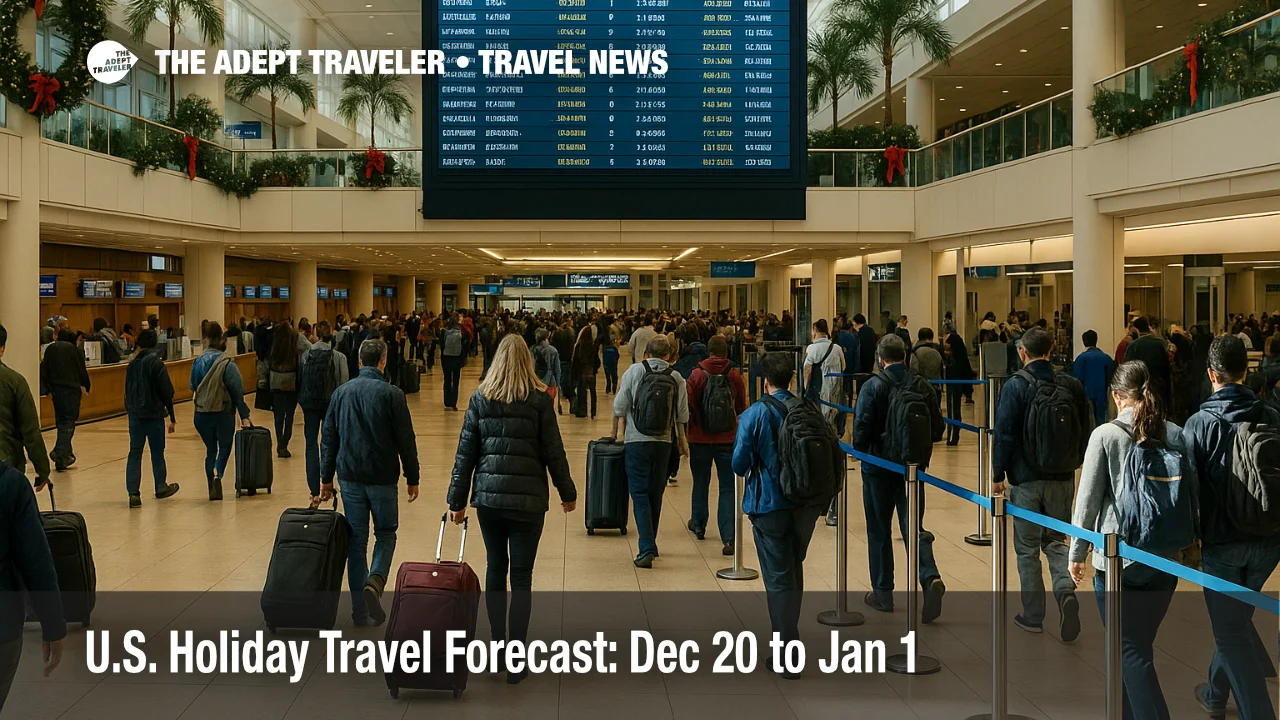 U.S. holiday travel forecast, travelers queue at Orlando International Airport as holiday flight crowds build