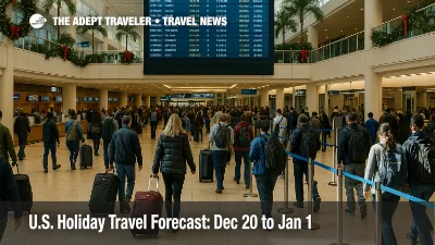 U.S. holiday travel forecast, travelers queue at Orlando International Airport as holiday flight crowds build