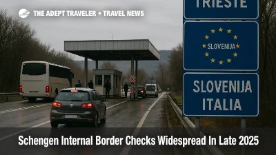 Schengen internal border checks slow cars near Trieste on the Italy to Slovenia route during winter travel