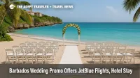 Barbados wedding promo scene at The Crane Resort, empty beach aisle set for a 30 guest destination ceremony