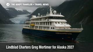Greg Mortimer Alaska cruises 2027 ship sails a glacier fjord as Lindblad retires Sea Bird and Sea Lion after 2026