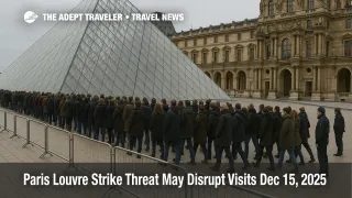 Paris Louvre strike delays visitors at Pyramid entrance as entry lines grow on December 15, 2025