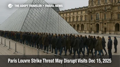 Paris Louvre strike delays visitors at Pyramid entrance as entry lines grow on December 15, 2025