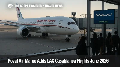 LAX Casablanca nonstop flights shown by a Royal Air Maroc 787 at a Los Angeles gate, boarding begins for June 2026