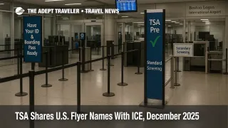 U.S. TSA ICE traveler lists policy shown at Boston Logan security lanes as flyers check documents