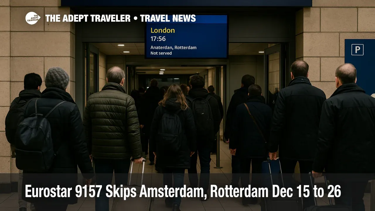 Eurostar 9157 Amsterdam Rotterdam stops canceled as travelers queue at Brussels Midi for the London train
