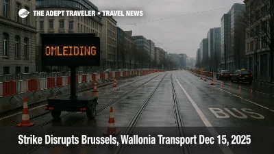 Brussels Wallonia transport strike disrupts central Brussels tram and road access near Place du Luxembourg on Dec 15, 2025