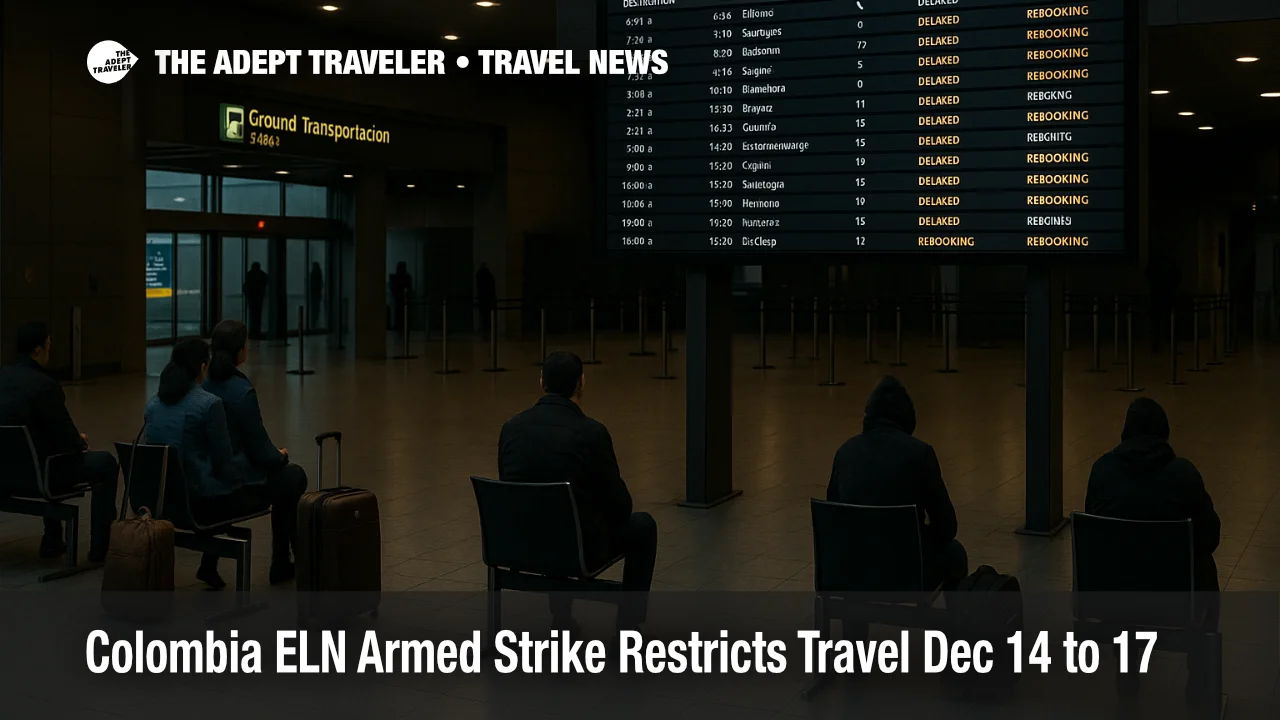 Colombia ELN armed strike travel restrictions snarl transfers at Bogotá El Dorado Airport as travelers watch delay boards