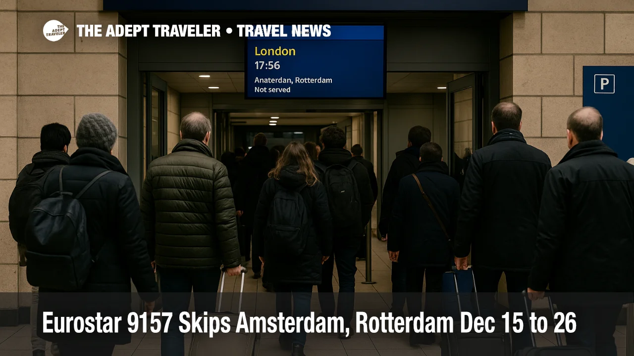 Eurostar 9157 Amsterdam Rotterdam stops canceled as travelers queue at Brussels Midi for the London train