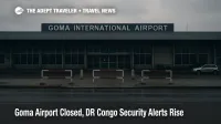 Goma airport closure shows a quiet terminal exterior in DR Congo, with gates shut and travel disrupted