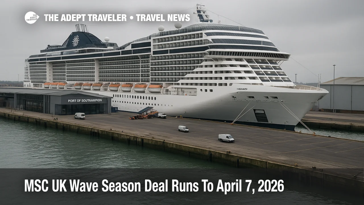 MSC Wave Season deal highlights 2026 sailings as ship docks at Southampton cruise terminal in winter