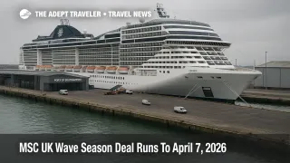 MSC Wave Season deal highlights 2026 sailings as ship docks at Southampton cruise terminal in winter