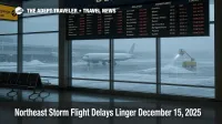 Northeast storm flight delays at JFK show on boards as snow and deicing slow Monday departures