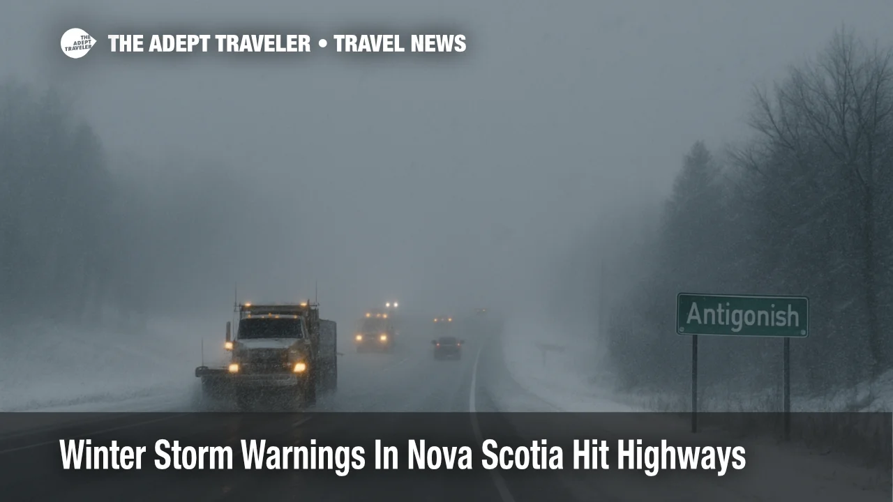 Nova Scotia winter storm warnings hit Highway 104 as snow squalls reduce visibility near Antigonish