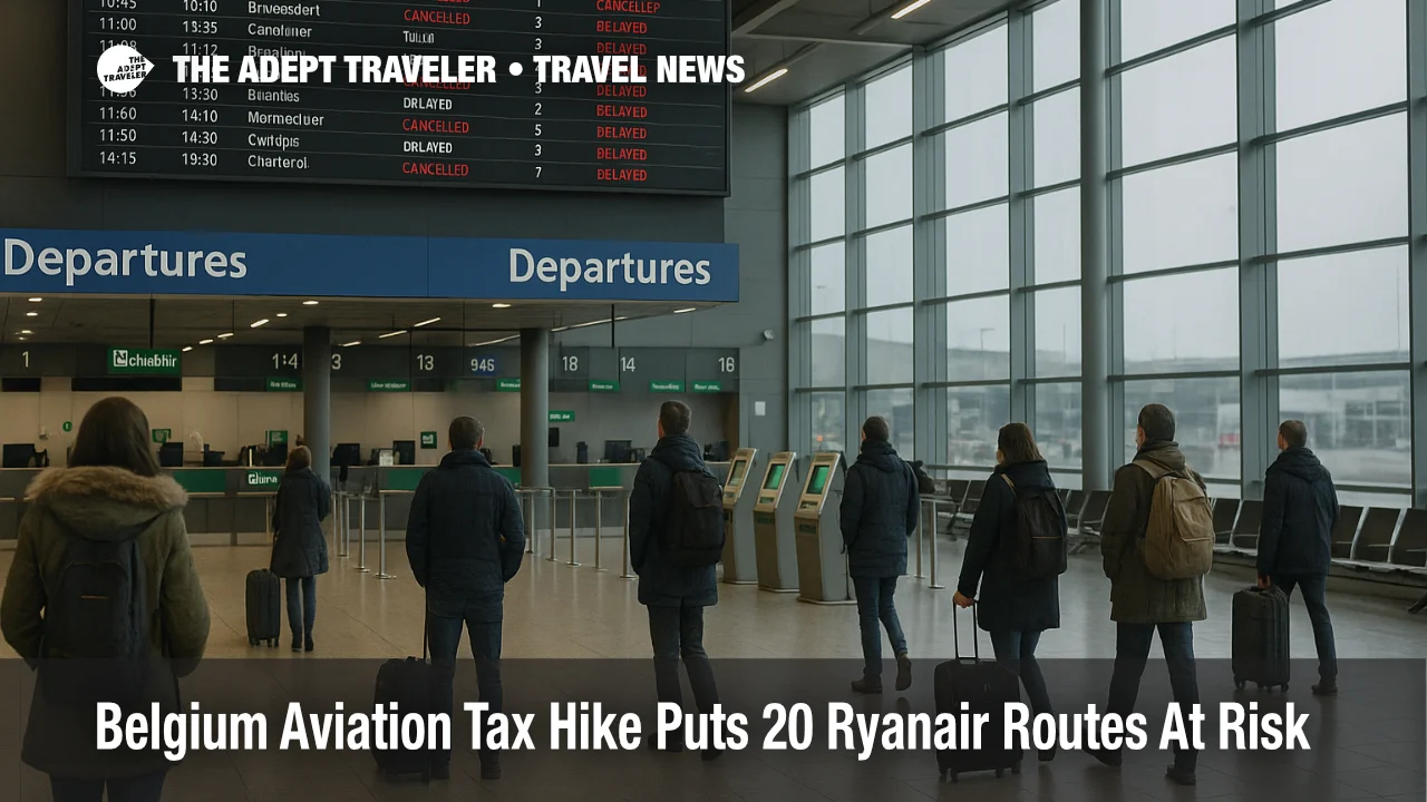 Ryanair Belgium route cuts warning at Brussels South Charleroi Airport as passengers watch departures screens