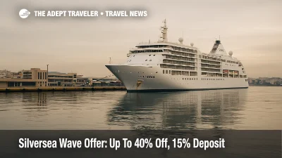 Silversea Wave offer prompts early booking as a Silversea ship docks in Athens, Greece, under overcast skies