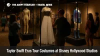 Taylor Swift Hollywood Studios exhibit crowd around Eras Tour costumes inside Walt Disney Presents gallery