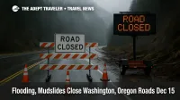 Washington Oregon flooding road closures, a barricade blocks US 2 near Skykomish after mudslide debris