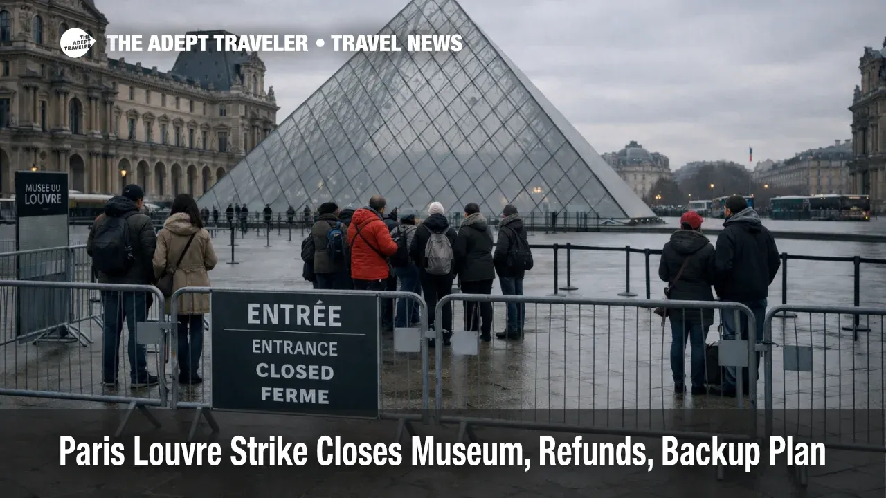 Paris Louvre strike closure forces visitors to pivot as the Pyramid entrance sits quiet and tours reroute