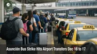 Asunción bus strike airport transfers push long taxi lines outside Silvio Pettirossi Airport as buses thin out