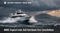 BMKG tropical lows Bali fast boats, a fast boat hits choppy seas off Bali as crossings face cancellations