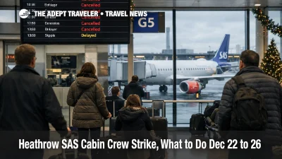 Heathrow SAS cabin crew strike disrupts departures, with canceled flights on boards and holiday travelers waiting by gates