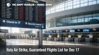 Italy air transport strike December 17, departure boards at Rome Fiumicino show delays and protected flights