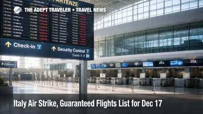Italy air transport strike December 17, departure boards at Rome Fiumicino show delays and protected flights