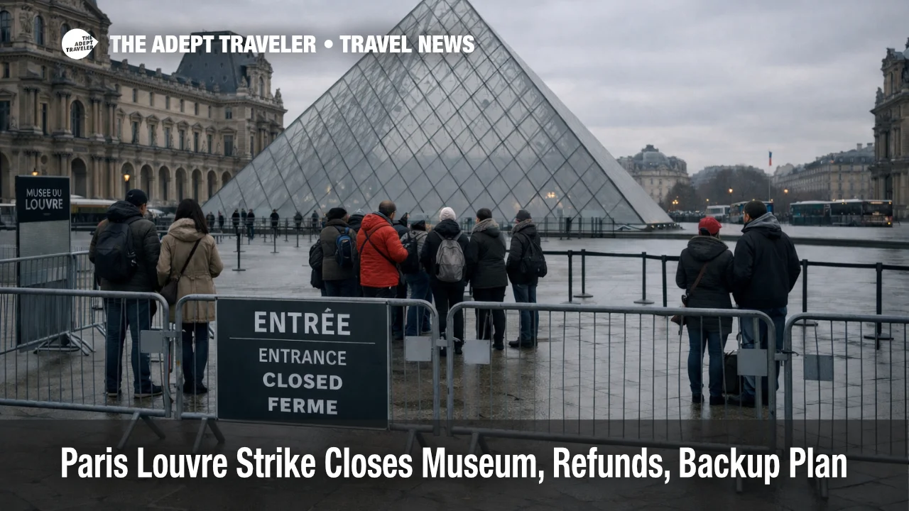 Paris Louvre strike closure forces visitors to pivot as the Pyramid entrance sits quiet and tours reroute