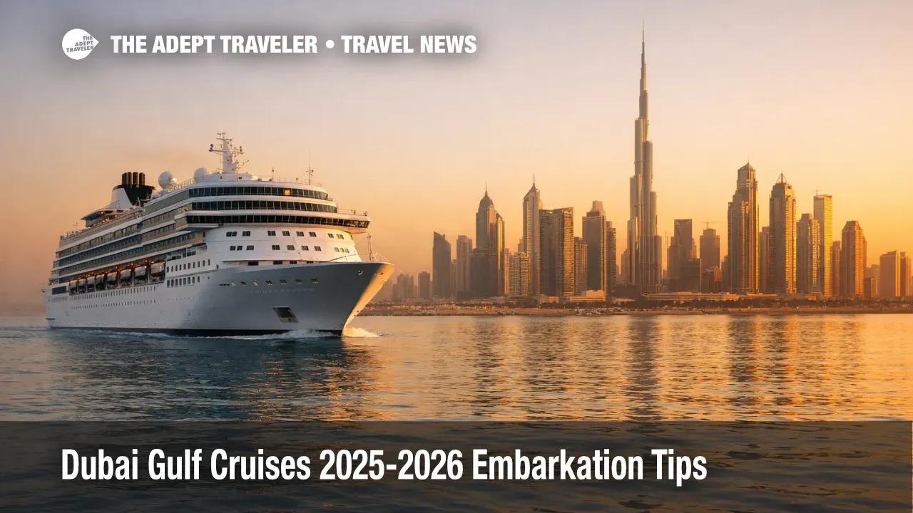 Cruise ship offshore Dubai at dusk, illustrating Dubai Doha Gulf cruise logistics and tighter transfer planning