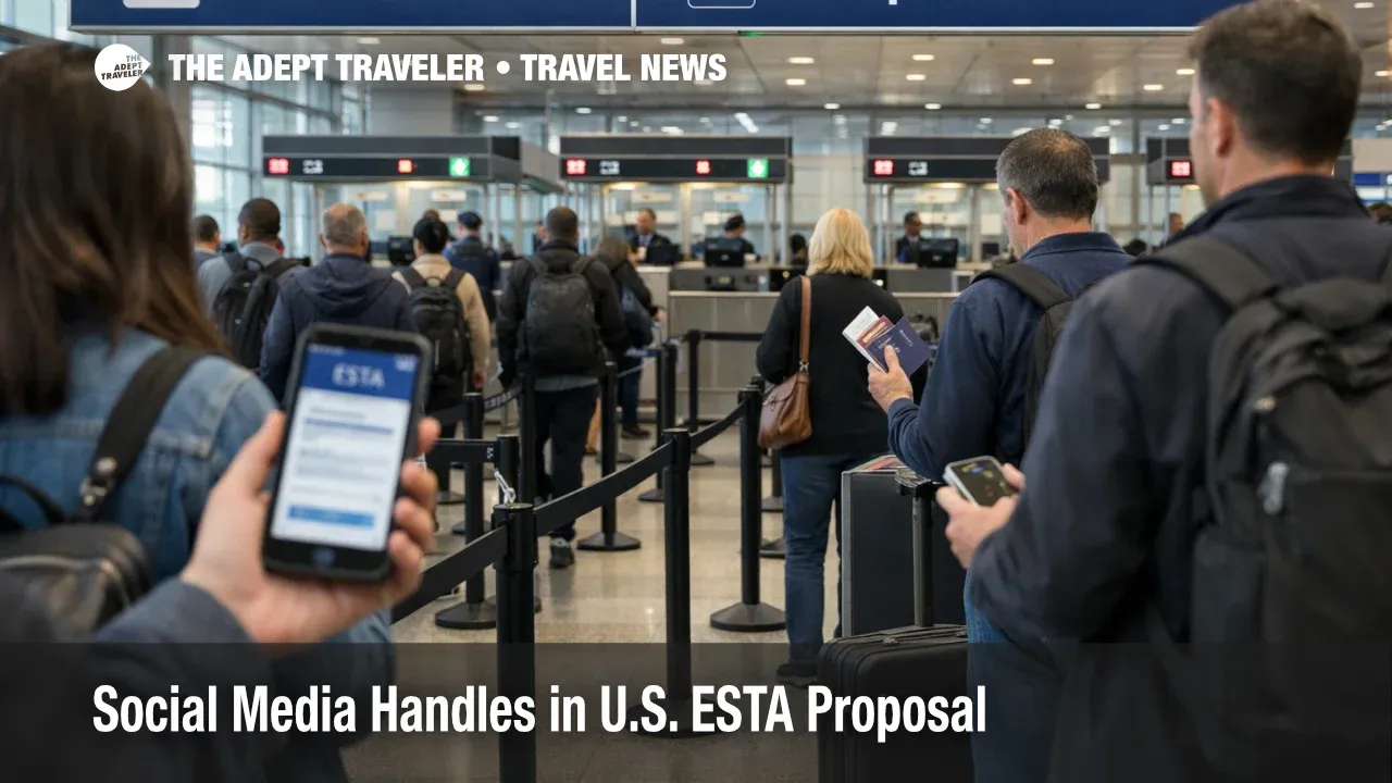 Airport passport control queues highlight ESTA social media handles risk, longer forms can trigger last minute denied boarding