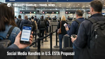 Airport passport control queues highlight ESTA social media handles risk, longer forms can trigger last minute denied boarding