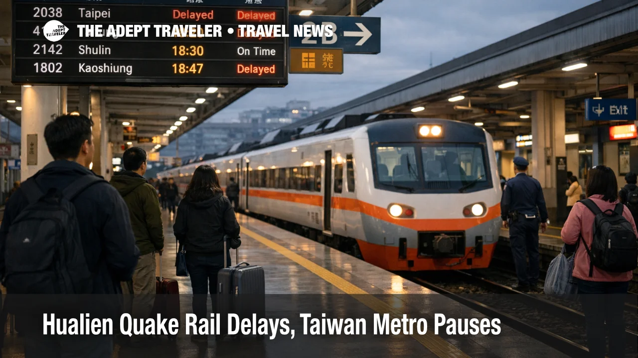 Travelers wait at Hualien Station as Hualien Quake Rail Delays slow east coast trains after inspections.